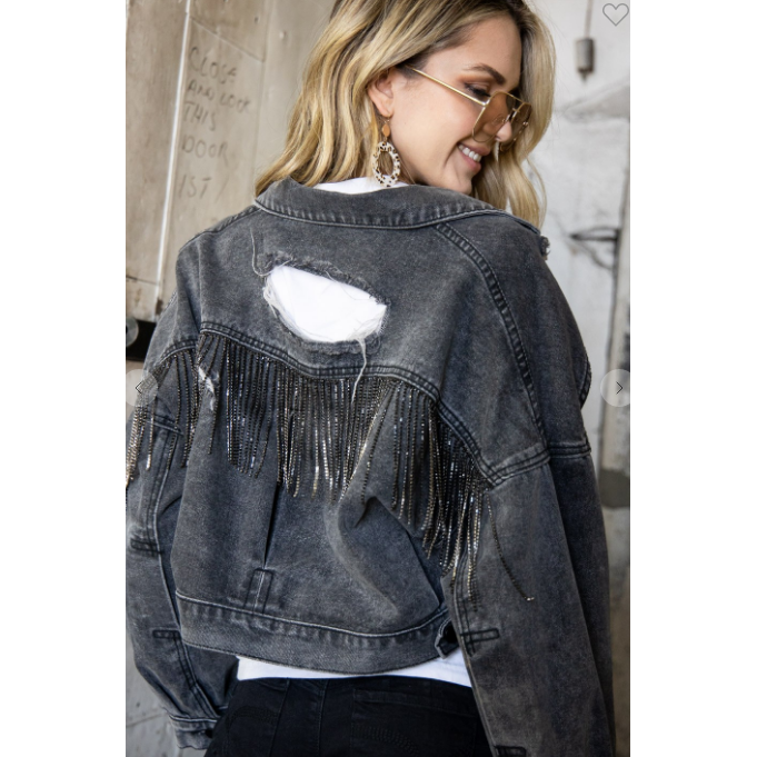 Rhinestone Fringe Sweater Charcoal