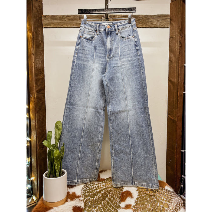 High Waist Wide Leg Pintuck Detailed Jeans-Denim-[Womens_Boutique]-[NFR]-[Rodeo_Fashion]-[Western_Style]-Calamity's LLC