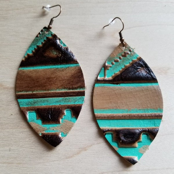 Leather oval earrings in navajo-[Womens_Boutique]-[NFR]-[Rodeo_Fashion]-[Western_Style]-Calamity's LLC