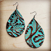 Leather Teardrop Earring in Cowboy Turquoise-[Womens_Boutique]-[NFR]-[Rodeo_Fashion]-[Western_Style]-Calamity's LLC