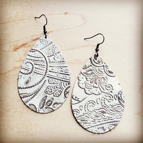 Leather Teardrop Earring in Oyster Paisley-[Womens_Boutique]-[NFR]-[Rodeo_Fashion]-[Western_Style]-Calamity's LLC