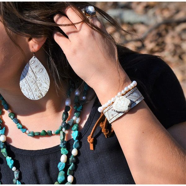 Leather Teardrop Earring in Oyster Paisley-[Womens_Boutique]-[NFR]-[Rodeo_Fashion]-[Western_Style]-Calamity's LLC