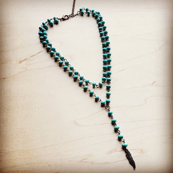 Double Lariat Turquoise Necklace w/ Copper Feather-[Womens_Boutique]-[NFR]-[Rodeo_Fashion]-[Western_Style]-Calamity's LLC