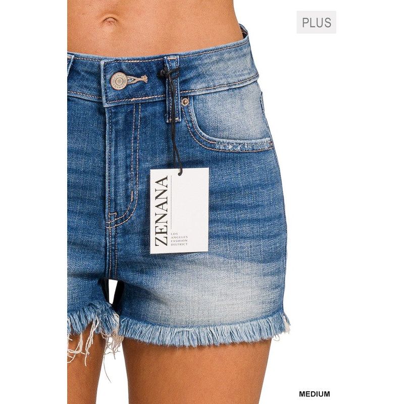 Plus Mid Rise Raw Frayed Hem Denim Shorts-[Womens_Boutique]-[NFR]-[Rodeo_Fashion]-[Western_Style]-Calamity's LLC