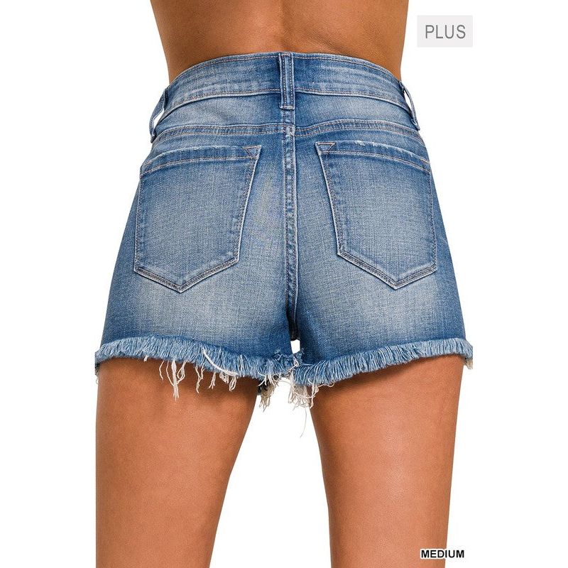 Plus Mid Rise Raw Frayed Hem Denim Shorts-[Womens_Boutique]-[NFR]-[Rodeo_Fashion]-[Western_Style]-Calamity's LLC