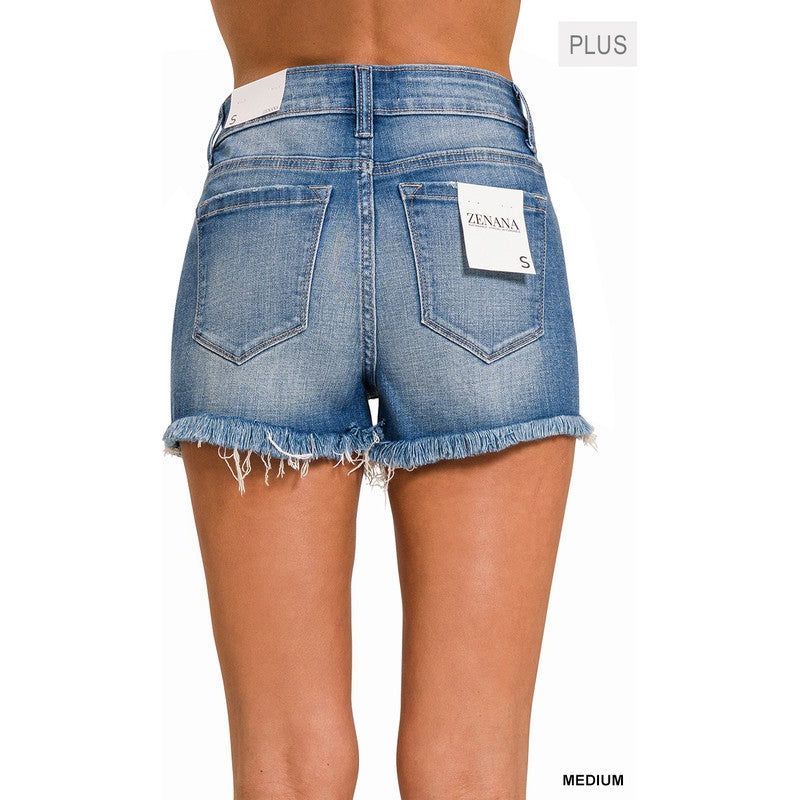 Plus Mid Rise Raw Frayed Hem Denim Shorts-[Womens_Boutique]-[NFR]-[Rodeo_Fashion]-[Western_Style]-Calamity's LLC