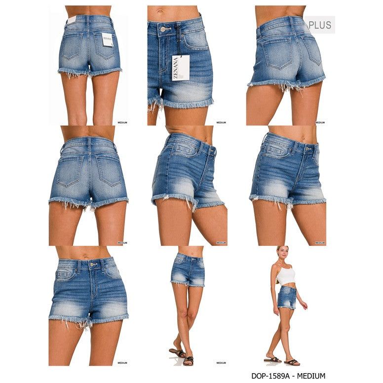 Plus Mid Rise Raw Frayed Hem Denim Shorts-[Womens_Boutique]-[NFR]-[Rodeo_Fashion]-[Western_Style]-Calamity's LLC