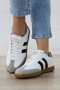 Striped Lace-up Flat Sneakers-[Womens_Boutique]-[NFR]-[Rodeo_Fashion]-[Western_Style]-Calamity's LLC