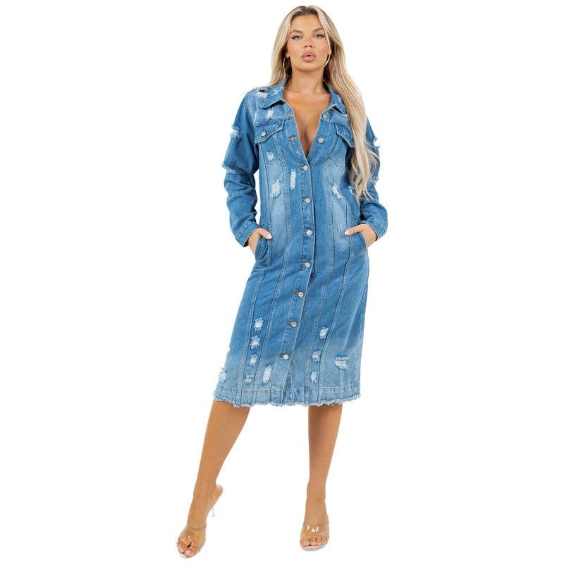 WOMEN LONG DENIM JACKET-[Womens_Boutique]-[NFR]-[Rodeo_Fashion]-[Western_Style]-Calamity's LLC