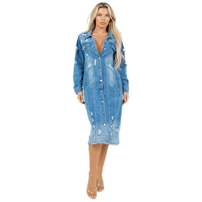 WOMEN LONG DENIM JACKET-[Womens_Boutique]-[NFR]-[Rodeo_Fashion]-[Western_Style]-Calamity's LLC