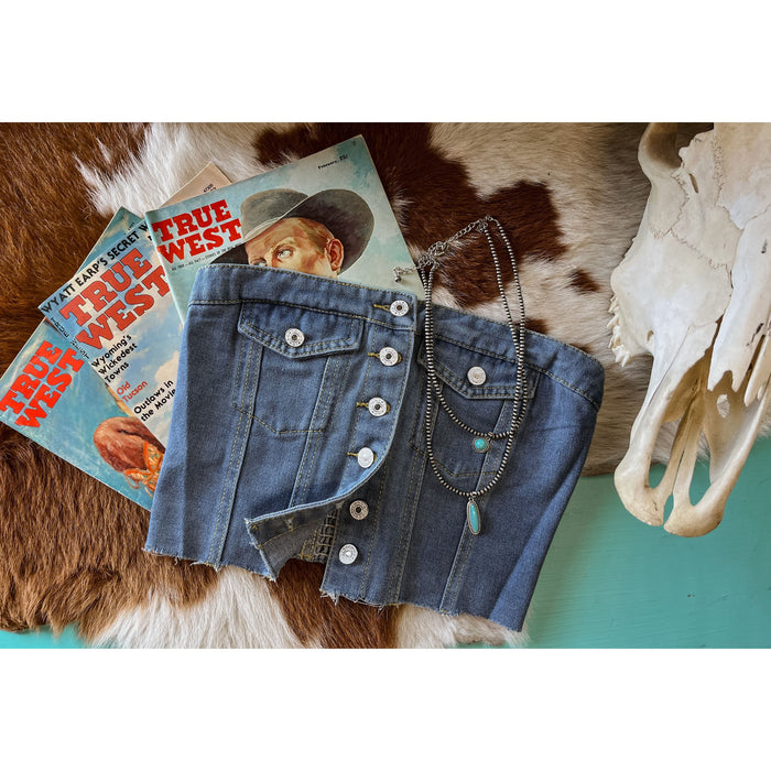 The Hannah Denim Top-Tube Tops-[Womens_Boutique]-[NFR]-[Rodeo_Fashion]-[Western_Style]-Calamity's LLC