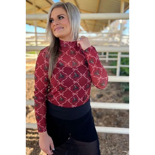 Broncs and Bows Mesh Top-Long Sleeves-[Womens_Boutique]-[NFR]-[Rodeo_Fashion]-[Western_Style]-Calamity's LLC