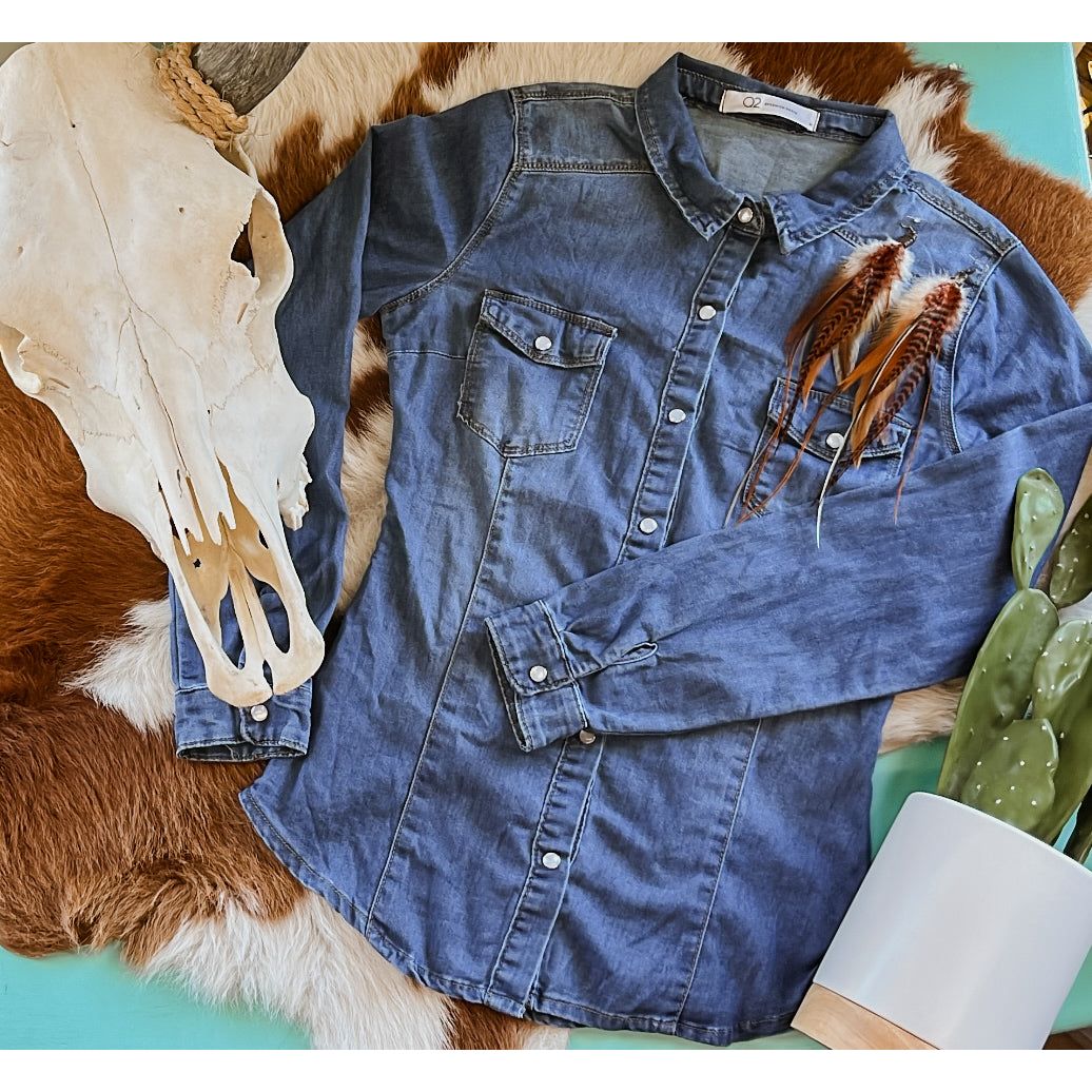 Livingston Denim Button-Up-Long Sleeves-[Womens_Boutique]-[NFR]-[Rodeo_Fashion]-[Western_Style]-Calamity's LLC