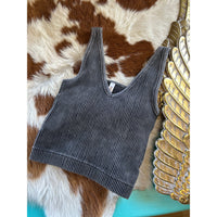 WASHED RIBBED CROPPED BRA PADDED V-NECK TANK TOP-Camis/Tanks-[Womens_Boutique]-[NFR]-[Rodeo_Fashion]-[Western_Style]-Calamity's LLC