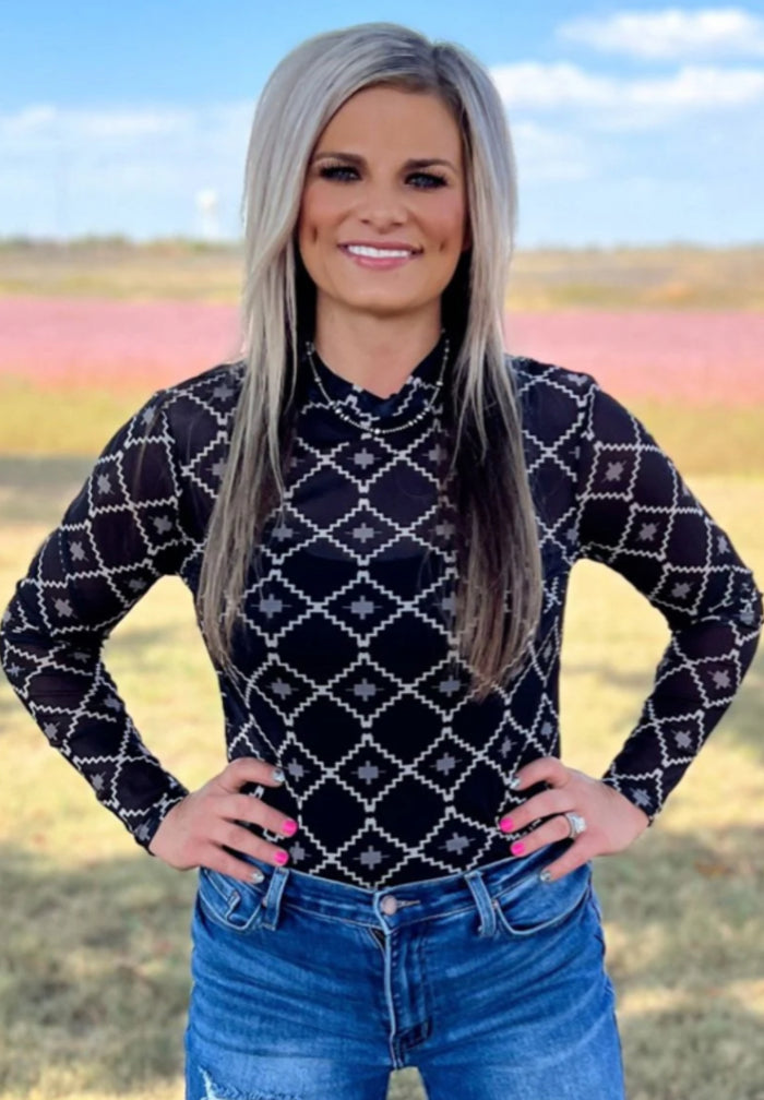 Country Nights Mesh Top-Long Sleeves-[Womens_Boutique]-[NFR]-[Rodeo_Fashion]-[Western_Style]-Calamity's LLC