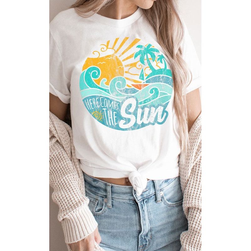 Vintage Here Comes the Sun Beach Graphic Tee-[Womens_Boutique]-[NFR]-[Rodeo_Fashion]-[Western_Style]-Calamity's LLC