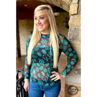 Forever In Turquoise Top-Long Sleeves-[Womens_Boutique]-[NFR]-[Rodeo_Fashion]-[Western_Style]-Calamity's LLC